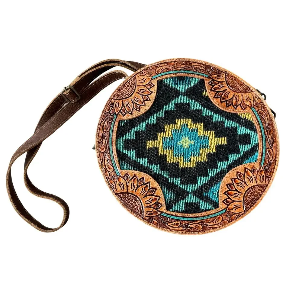 Western Round tooled leather Crossbody bag